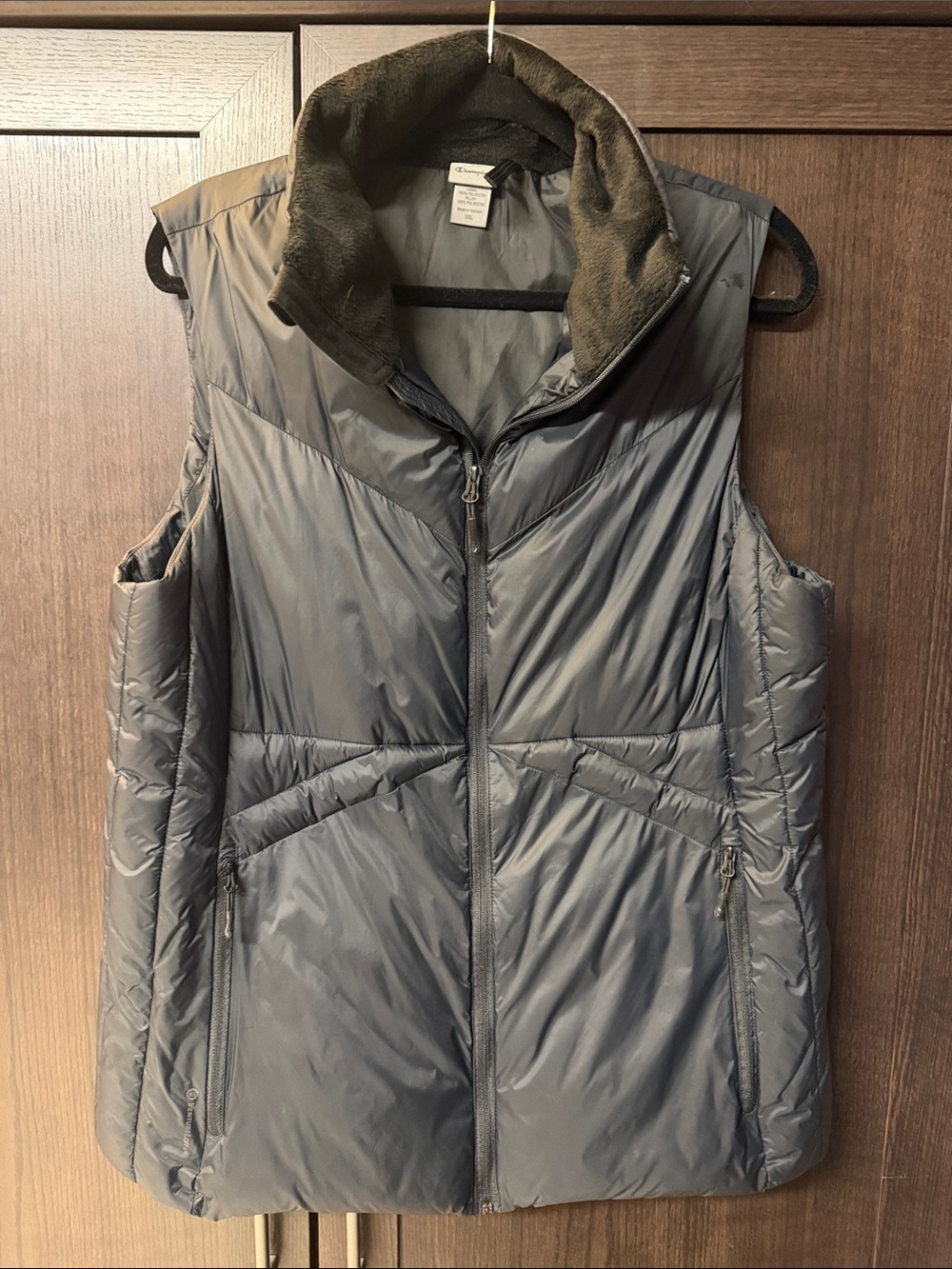 Champion Women's Gray Quilted Puffer Vest with Fleece Collar